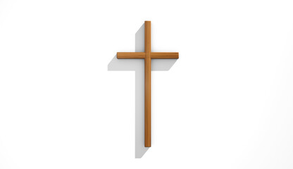 Wooden cross on a light background. 3d render illustration