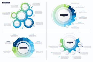Set of six option circle infographic design templates. Vector illustration
