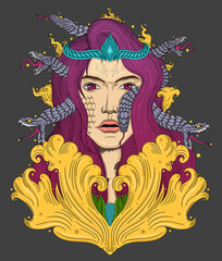 Medusa Illustration Hand Drawing