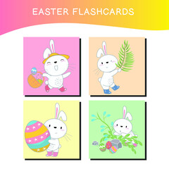 Cute Easter image flashcards collection. flashcards for preschool children. Educational printable game cards. Colorful printable flashcard. Vector illustration.