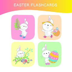 Cute Easter image flashcards collection. flashcards for preschool children. Educational printable game cards. Colorful printable flashcard. Vector illustration.