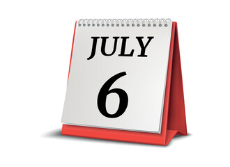 July 6. Calendar on white background. 3D illustration.