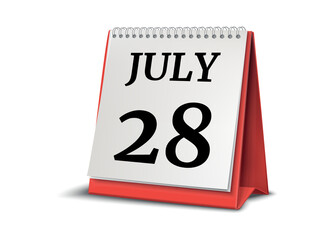 July 28. Calendar on white background. 3D illustration.