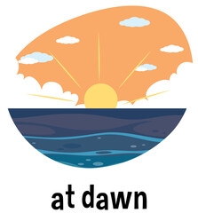 English prepositions of time with dawn scene