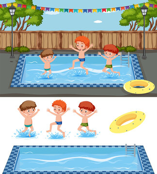 Children swimming in the pool concept