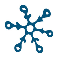 Hand drawn blue doodle sketch snowflake on white background.