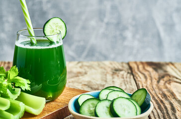 Cucumber juice. Fresh Cucumber green detox juice in glass. Homemade cucumber juice.