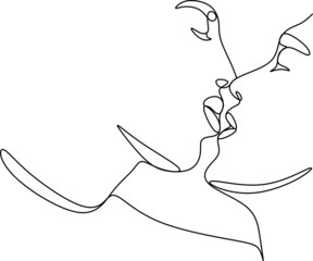 Abstract man and woman touch  by one line vector drawing. Portrait minimalistic style. Botanical print. Nature symbol of cosmetics. Modern continuous line art. Fashion print. Beaty salon