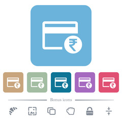 Rupee credit card flat icons on color rounded square backgrounds