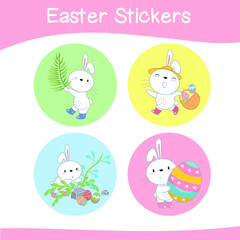 Cute Easter sticker images. Easter sticker collections. Stickers for preschool. Colourful printable sticker. Vector illustration.