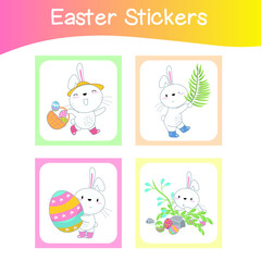 Cute Easter sticker images. Easter sticker collections. Stickers for preschool. Colourful printable sticker. Vector illustration.