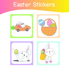Cute Easter sticker images. Easter sticker collections. Stickers for preschool. Colourful printable sticker. Vector illustration.