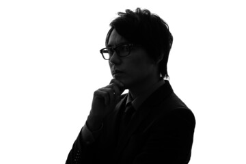 考える男性　シルエット