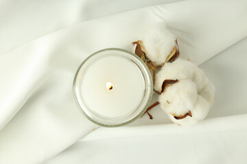 Concept of relaxation with aroma candle, top view