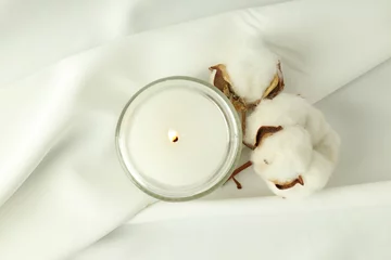 Printed roller blinds Spa Concept of relaxation with aroma candle, top view