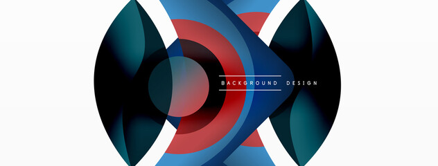 Abstract background with color geometric shapes. Beautiful minimal backdrop with round shapes circles and lines. Geometrical design. Vector illustration