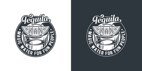 Tequila shot with lime and salt for cocktail bar. Vector design with mexican tequila for alcohol pab