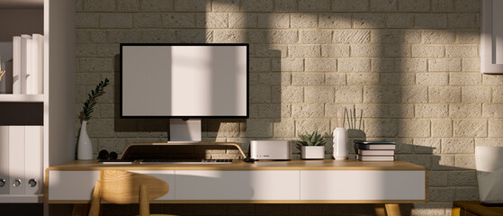 Modern home office studio with modern PC desktop computer