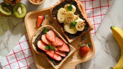 Overhead shot of a healthy fresh fruits toast