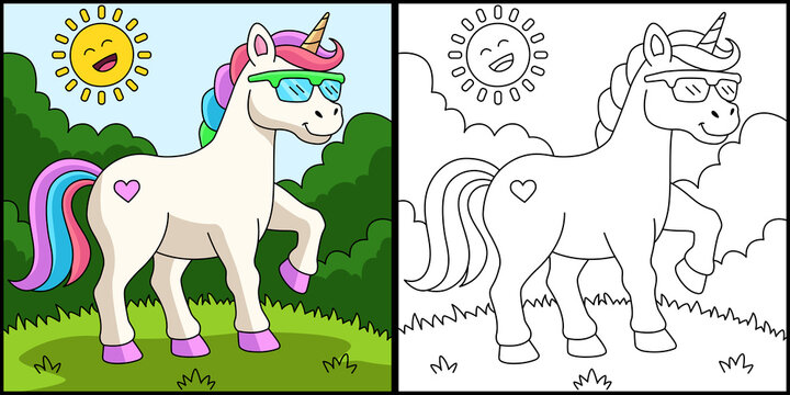 Unicorn Wearing Sunglasses Coloring Page 