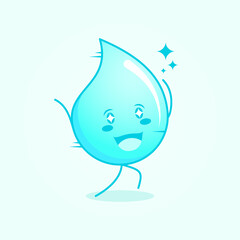 cute water cartoon with happy expression. run, two hands up and sparkling eyes. suitable for logos, icons, symbols or mascots. blue and white
