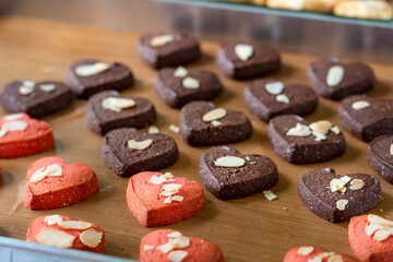 Homemade cookies on table. Closeup of a group of assorted Heart cookies.