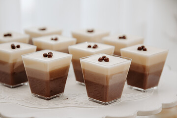 Coffee panna cotta with chocolate sauce