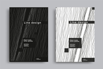 Minimal covers design with black and white wavy lines. Poster template with an abstract line pattern. Vector