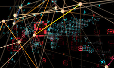 Neural network 3D illustration. Big data and cybersecurity