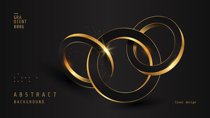 Luxury background wiht 3D Golden ring. Geometric abstract compositions with golden metallic circles for poster, banner, flyer. Vector illustration