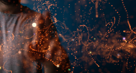 Digital cyberspace with particles and Digital data network connections concept