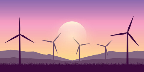 windmills silhouette nature landscape wind power energy