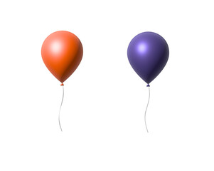 High quality super realistic balloons. 3d maked orange and purple party balloons, birthday decoration. Vector flying party ballon set, design element for cards, invitations etc.