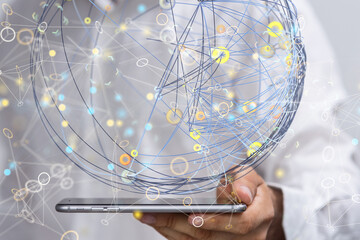 Global network. Blockchain. 3D illustration. Neural networks and artificial intelligence. Abstract