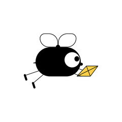 cute little bee with wings, vector kids picture in doodle style, coloring book