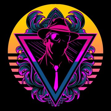 detective silhouette vector illustration in cyberpunk style