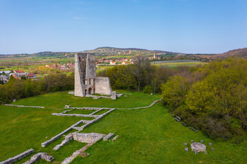 Fototapeta na wymiar Dorgicse, Hungary - Aerial view about Boldogasszony church ruins near lake Balaton.