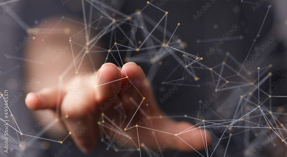 Wall mural digital technology background. network connection dots and lines.