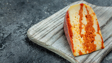 piece of marble cheese. menu concept background. top view. copy space for text