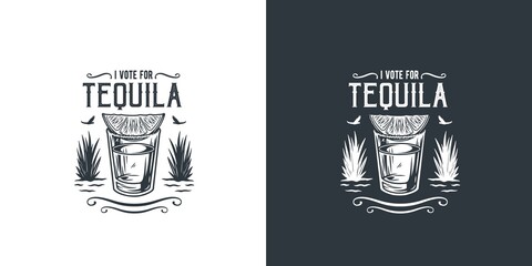 Shot tequila with lime, salt and agave for cocktail bar. Vector design with mexican tequila for alcohol pab - obrazy, fototapety, plakaty