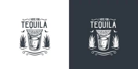 Foto op Plexiglas Shot tequila with lime, salt and agave for cocktail bar. Vector design with mexican tequila for alcohol pab © Casoalfonso