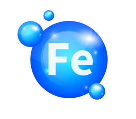 Mineral Fe Ferum blue shining pill capsule icon. Vector stock illustration