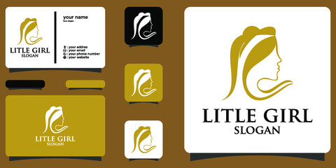 Elegant woman face logo with business card premium vector