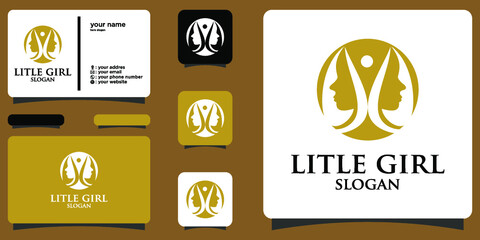 Elegant woman face logo with business card premium vector