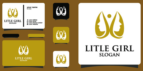 Elegant woman face logo with business card premium vector