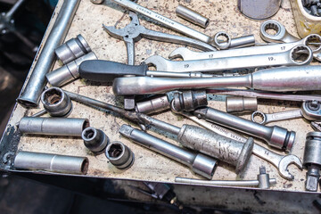 Car repair tool in car workshop. Car repair. Auto Servicing