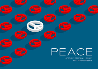 Peace icon 3d isometric pattern, Pray and Stop war concept design poster and social banner post horizontal illustration isolated on blue background with space, vector eps 10