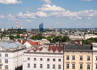 Aerial view of Krakow, Poland. With K1 building (Cracovia Business Center, aka Błękitek Kraków)...