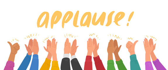 People crowd applause. Hands clapping. Business teamwork cheering. Ovation, delight vector illustration