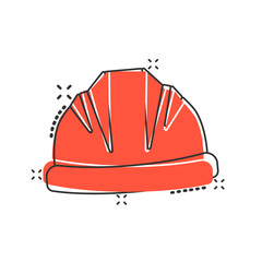 Construction helmet icon in comic style. Safety cap cartoon vector illustration on isolated background. Worker hat splash effect sign business concept.